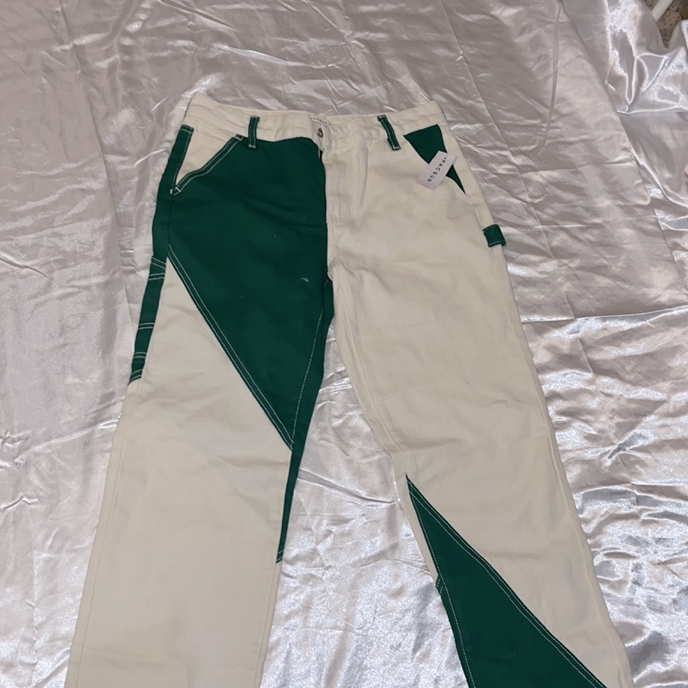 pacsun carpenter designed jeans: cream & emerald green